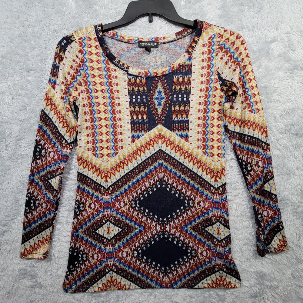 About A Girl Shirt‎ Womens Medium Geometric Colorful Long Sleeve Tunic